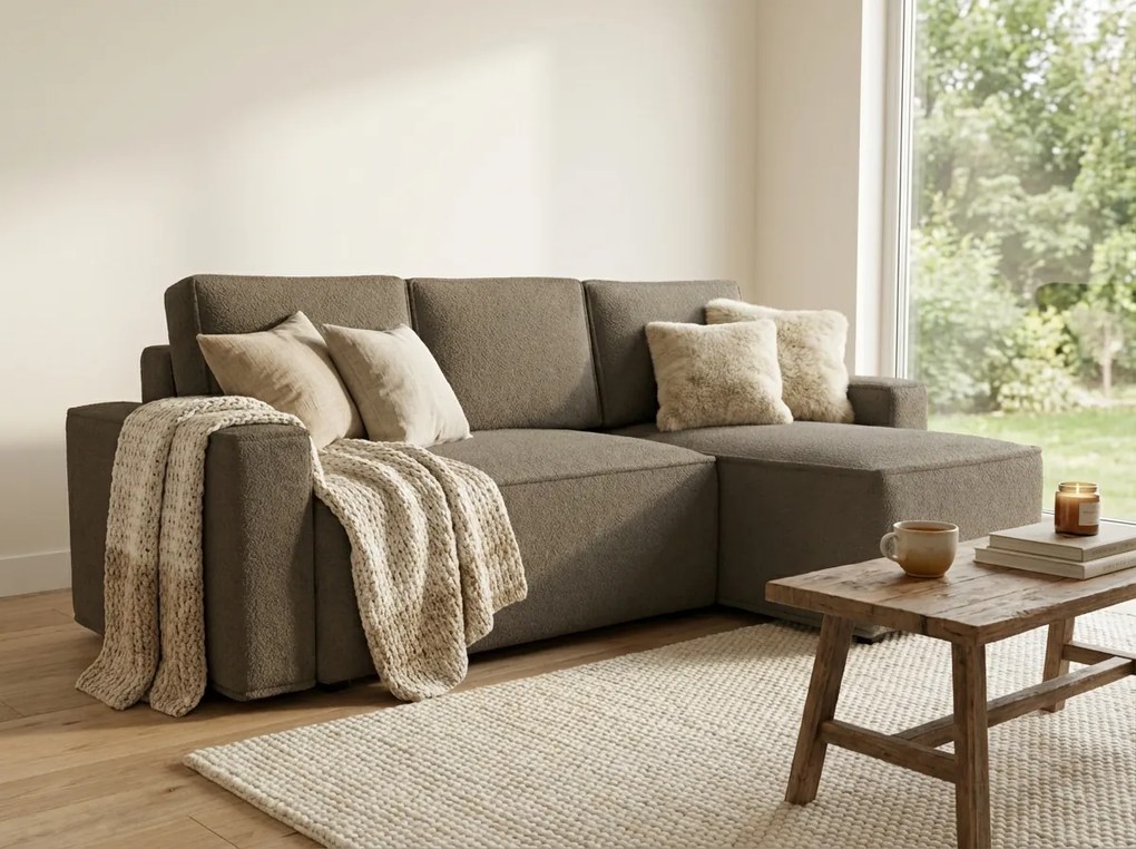 Rozkładana dwustronna sofa narożna do L SMART BOUCLE 232x143 cm, szaro-beżowa