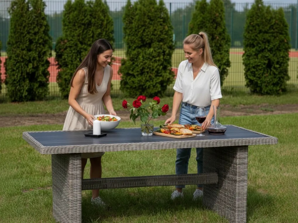 Duży stół ogrodowy okrągły technorattan 200 x 100 cm