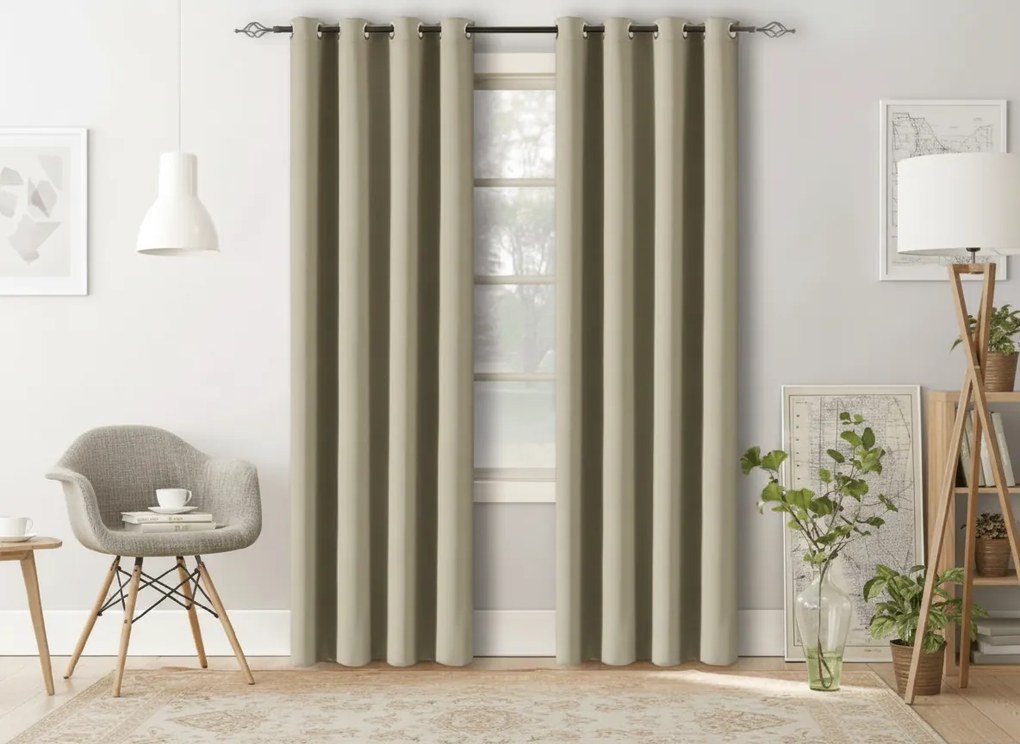 Zasłona OXFORD 140x250 cm, jasnobeżowy Zawieszanie: Metalowe pierścienie