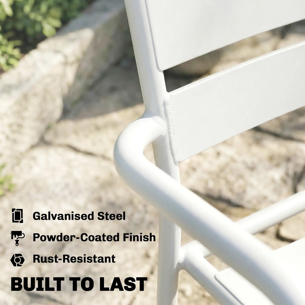 Outsunny Zestaw bistro 3-częściowy metalowy zestaw mebli ogrodowych z 2 krzesłami, stołem, design lamelowy, odporny na rdzę | Aosom PL