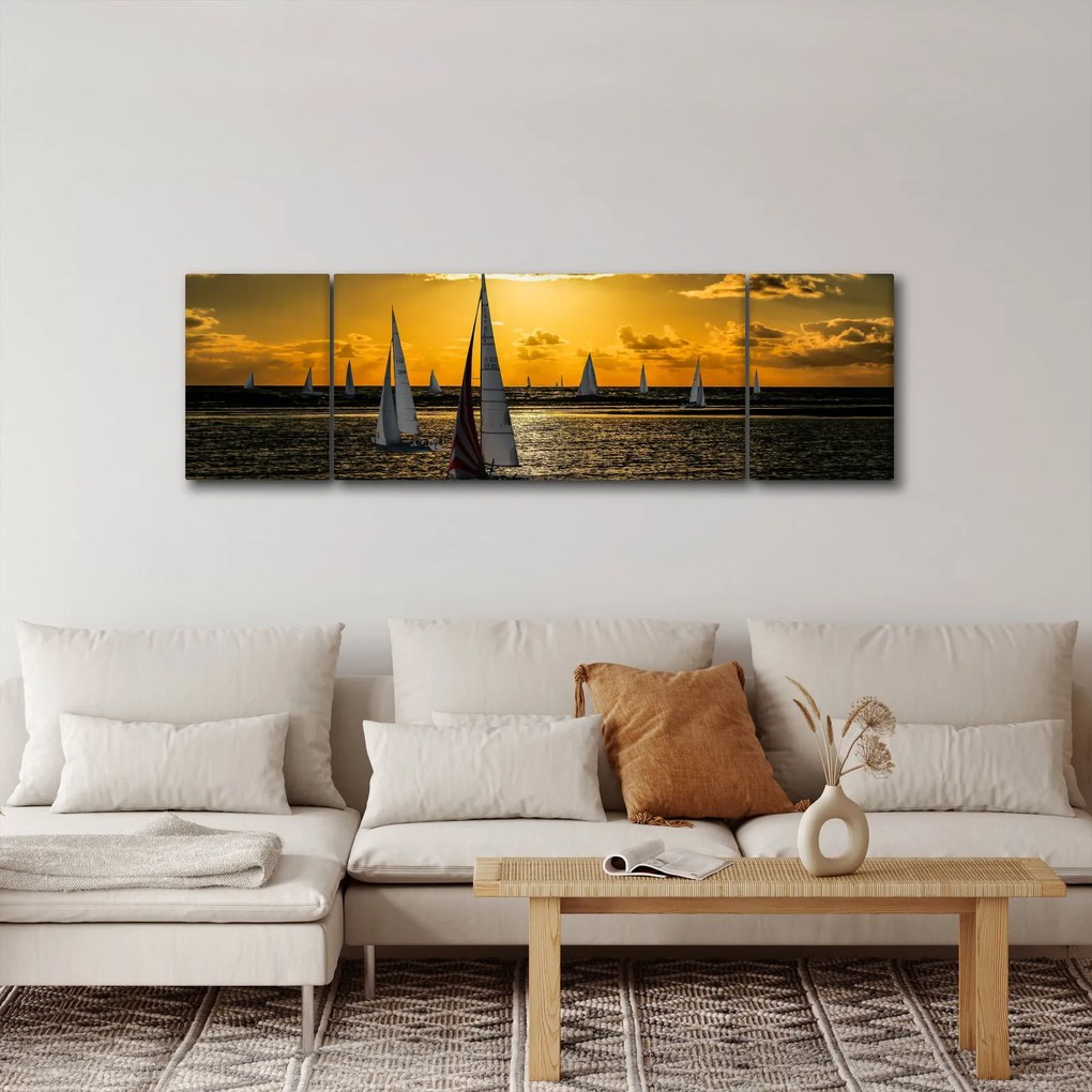 Obraz jachtu o zachodzie słońca (170x50 cm)