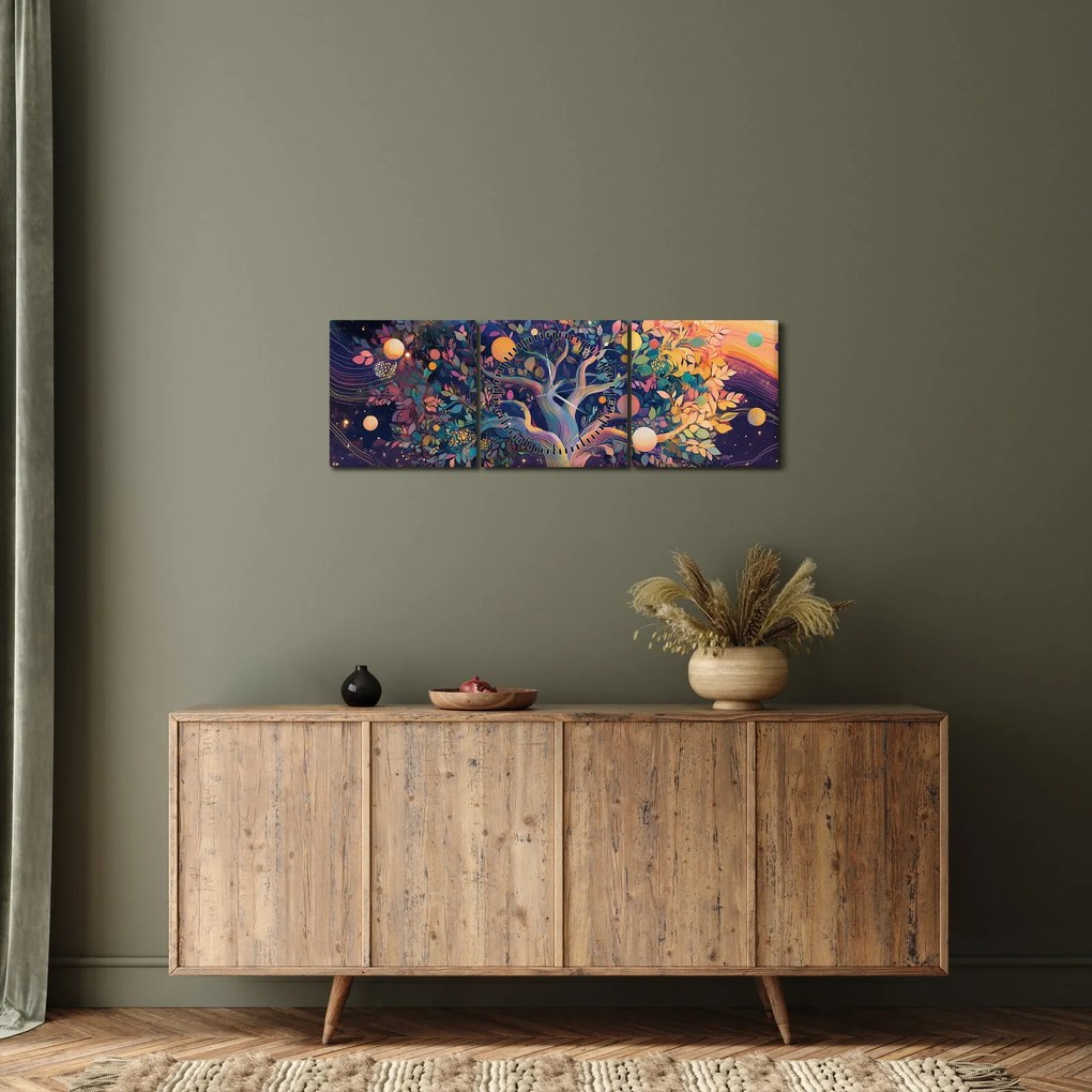 Obraz – Fioletowe drzewo pełne energii (z zegarem) (90x30 cm)