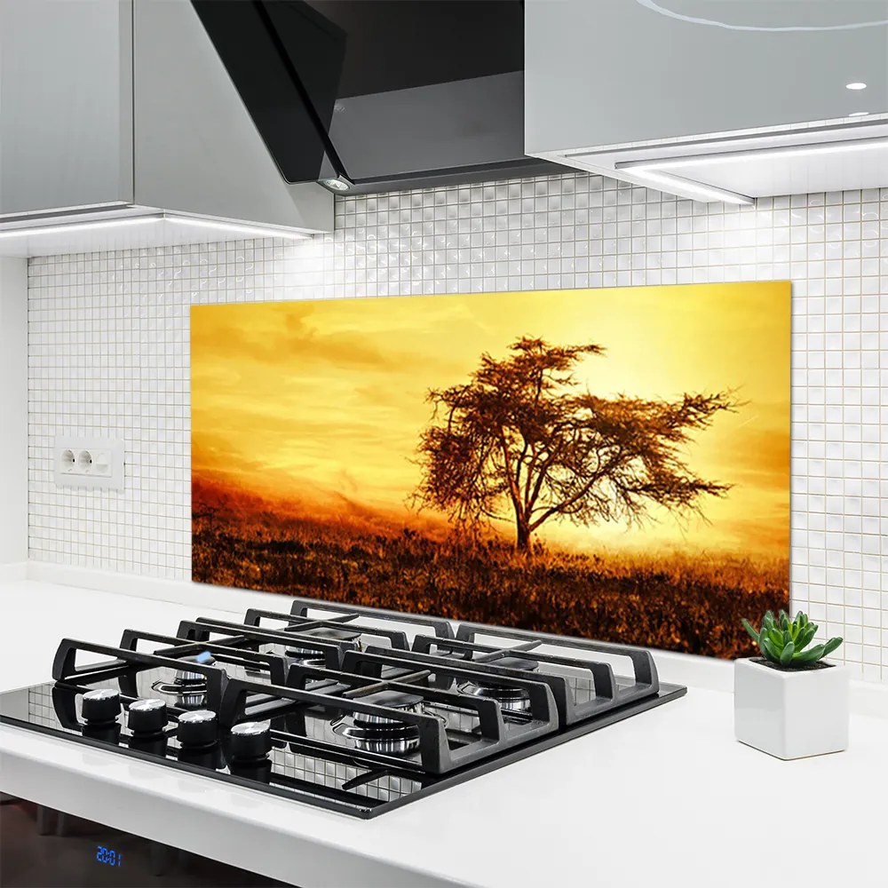 Panel Szklany do Kuchni Samotne Drzewo W Rozkwicie