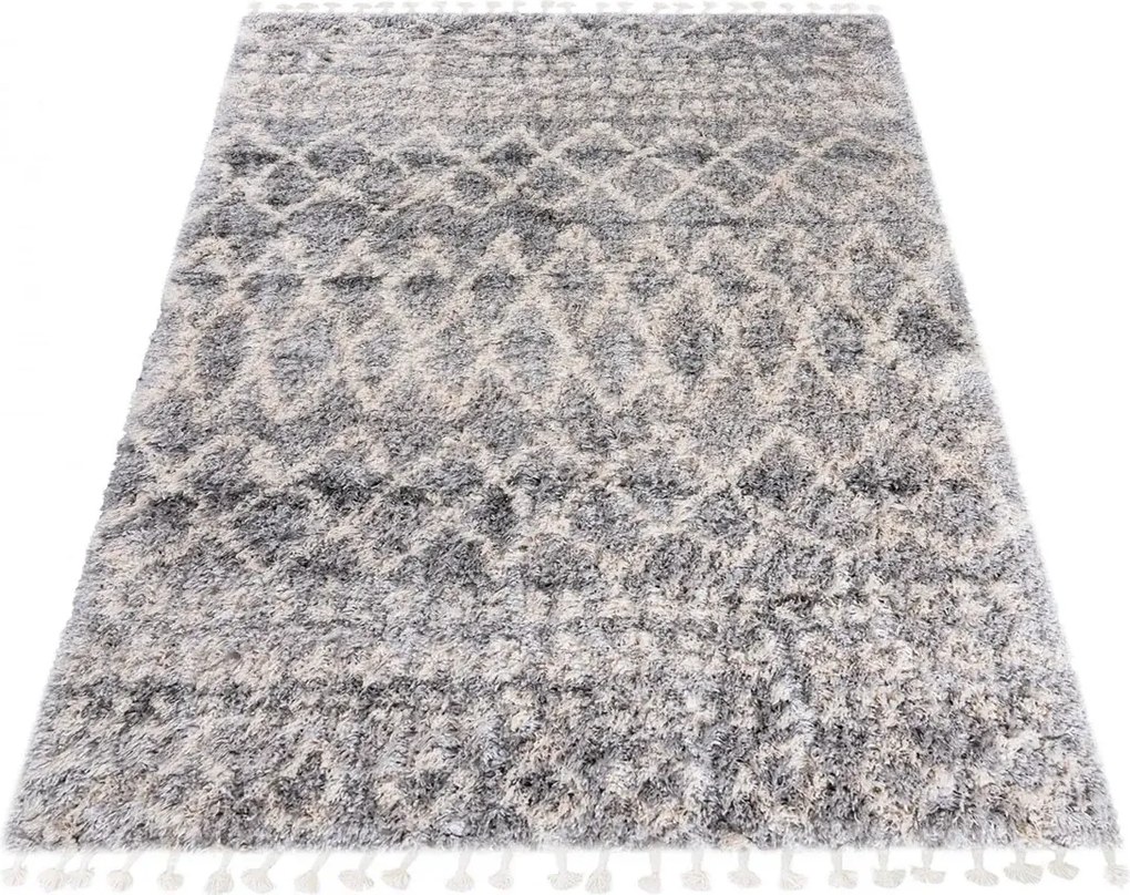 Jasnoszary dywan shaggy w stylu boho W5-B46