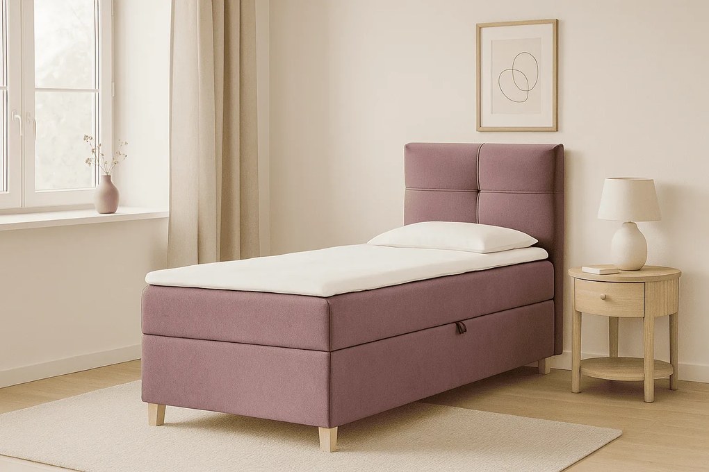 Nowoczesne łóżko kontynentalne DOMI 90 cm, jasny fiolet, strona prawa