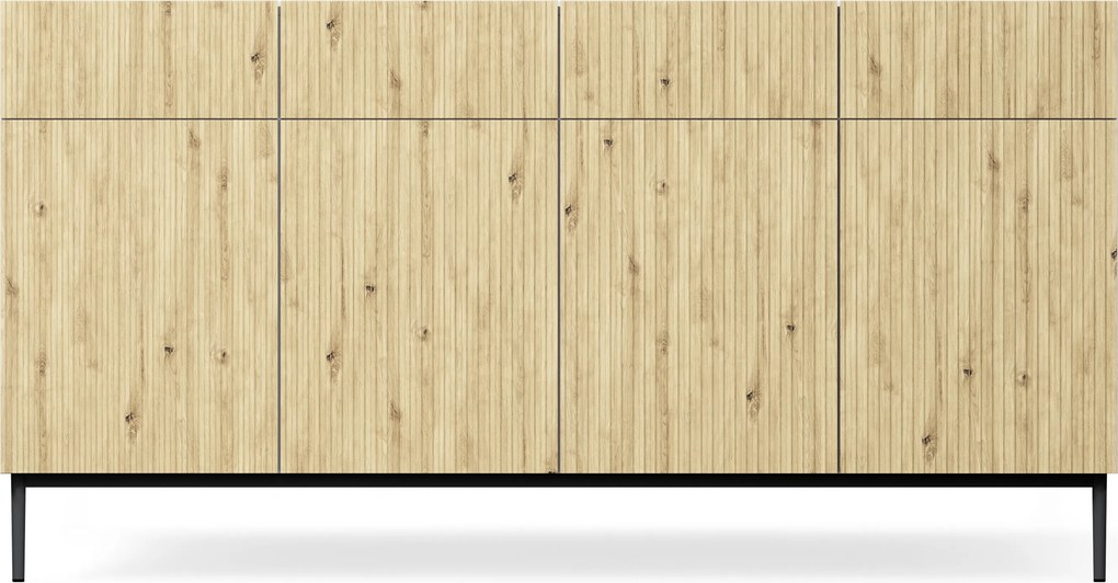 Komoda czterodrzwiowa Nicole 200 cm z szufladami - biały / dąb artisan / czarne nóżki