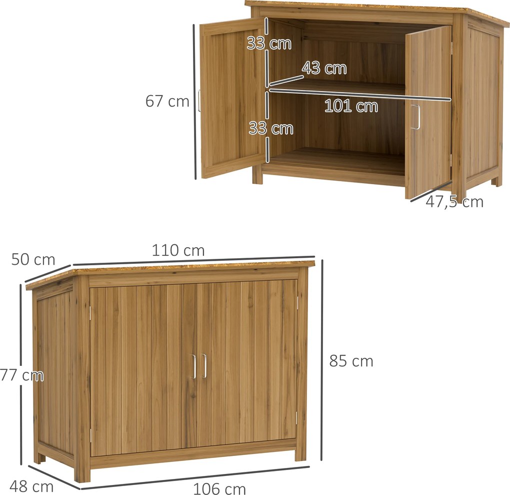 Outsunny Szafka Ogrodowa, Drewniana Komoda z 2 Półkami dla Ogrodu, Tarasu, Odporna na Warunki Pogodowe, 110 x 50 x 85 cm, Brązowa