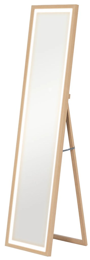 HOMCOM Lustro całego ciała LED, 40 x 160 cm, sterowanie dotykowe, regulacja jasności, 3 kolory, Dąb