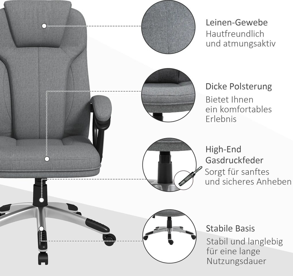 Vinsetto Krzesło biurowe Fotel biurowy Odciążenie stawów regulacja wysokości Funkcja wychylenia 6x75x120cm Szary | Aosom PL