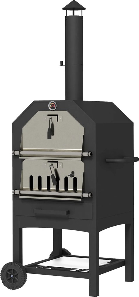 Outsunny Piekarnik do Pizzy 2w1 Kamień do Pizzy Pojemnik na Popiół Termometr Czarny | Aosom PL