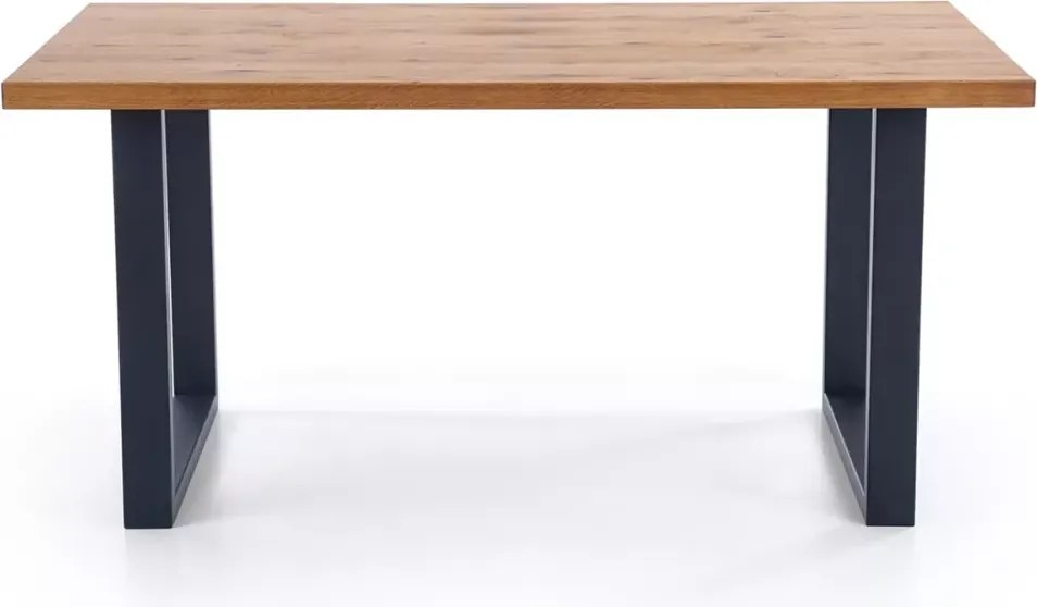 Nowoczesny rozkładany stół Perezo 160-250x90 cm, blat z okleiny naturalnej w kolorze dąb i metalowe czarne nogi w stylu loftowym