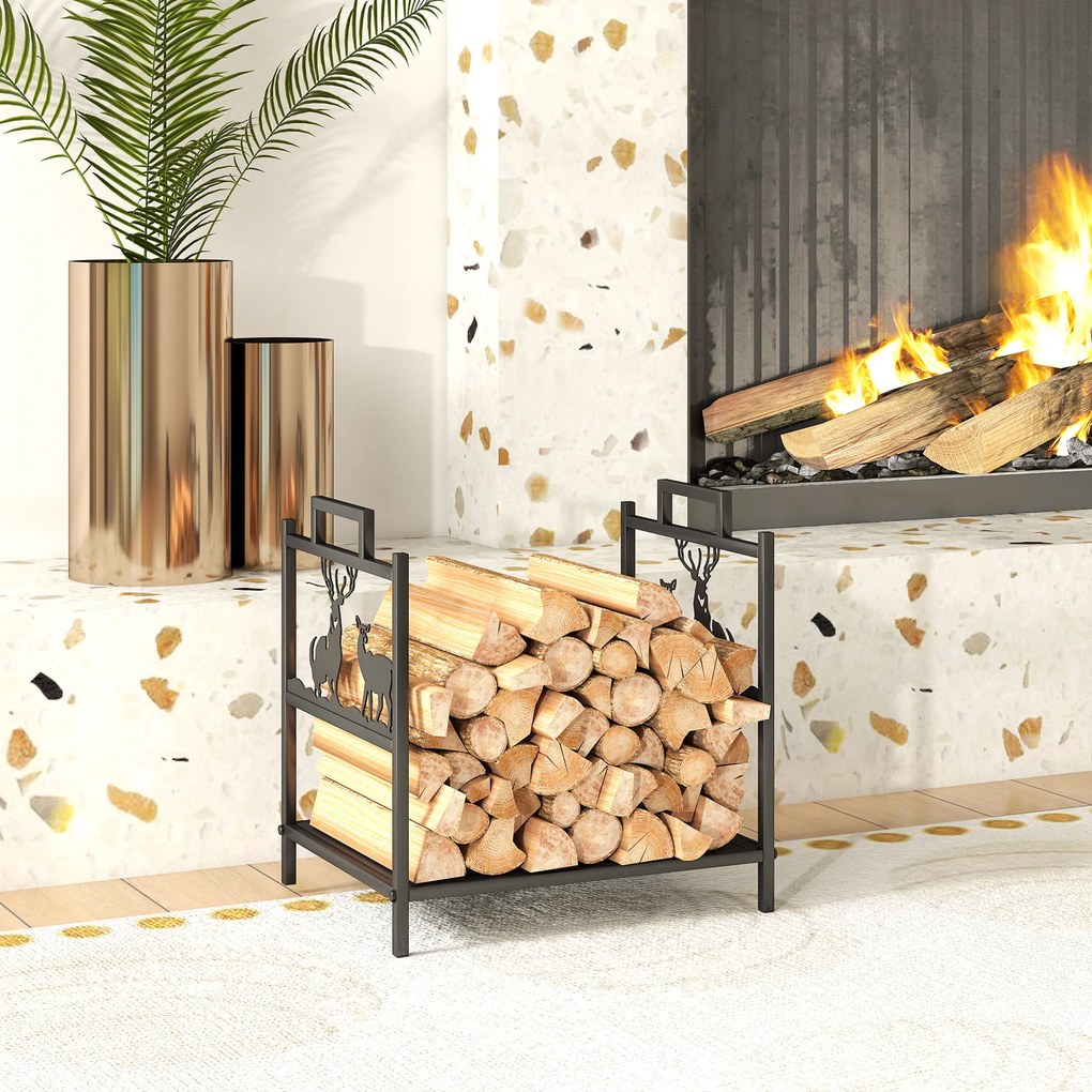 Outsunny Regał na drewno opałowe do wnętrz 42,5 x 33,5 x 43 cm z designem renifera, metalowy regał w kolorze czarnym