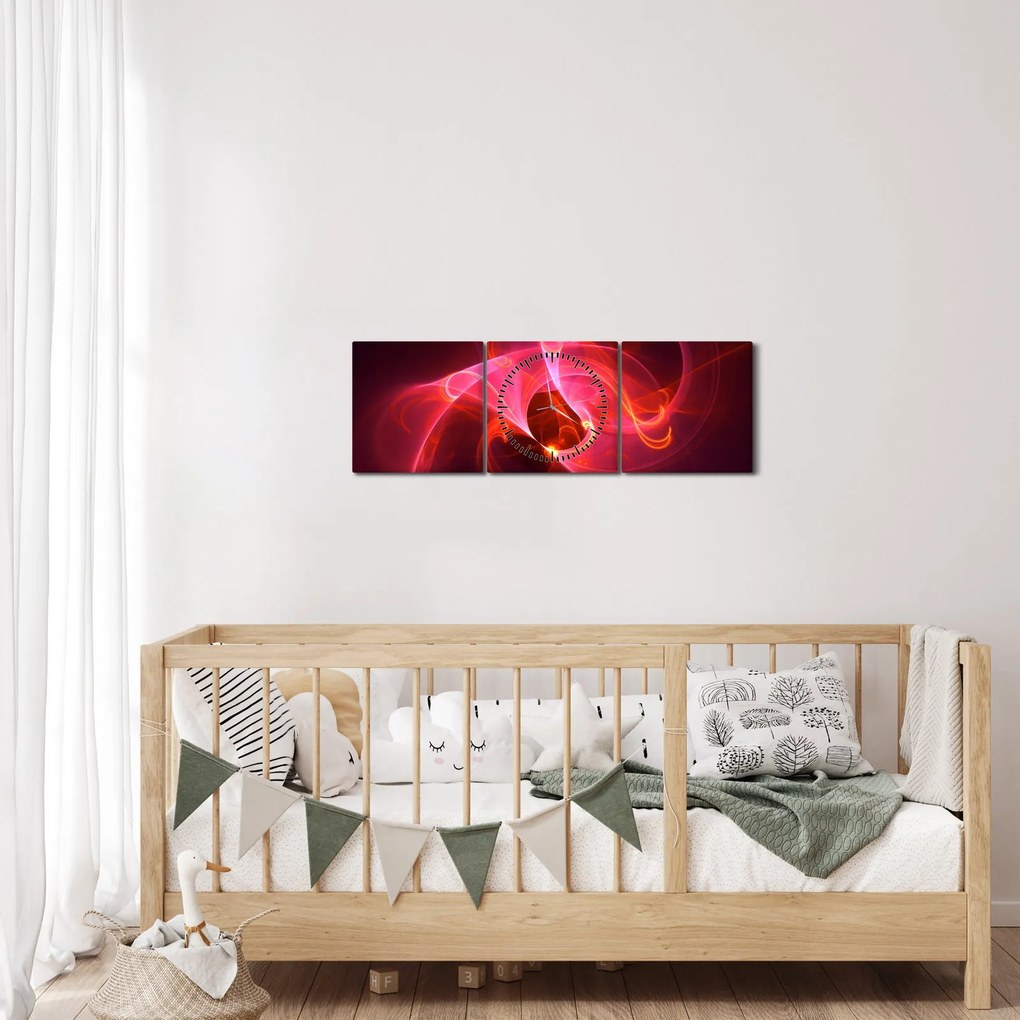 Nowoczesny obraz różowej abstrakcji (z zegarem) (90x30 cm)