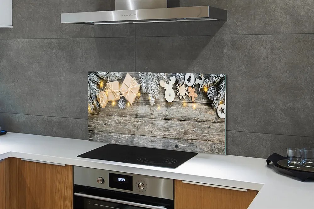 Panel szklany do Kuchni Gałązki Jodły i Prezenty