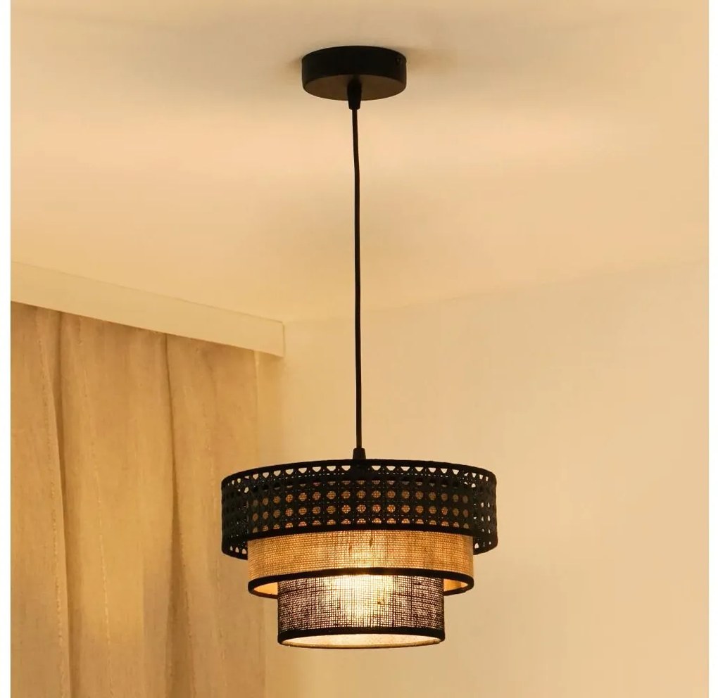 Brilagi - Lampa wisząca DAKOTA LUNETA 1xE27/15W/230V pr. 25 cm czarna/ratán
