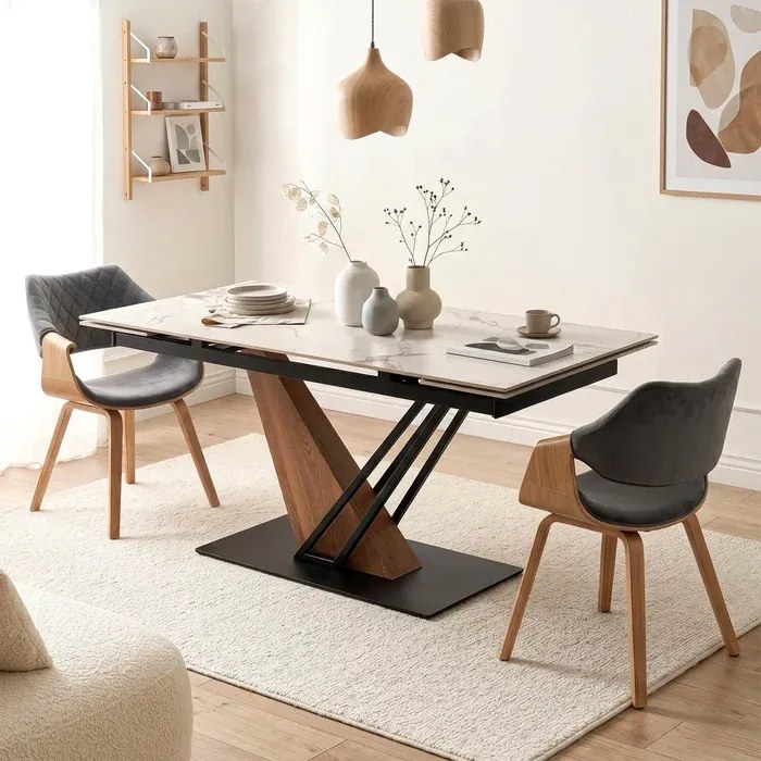 Stół Rozkładany Prostokątny REX 2 180-240 cm Ceramiczny Biały Marmur/Czarny do Jadalni Nowoczesny Loft