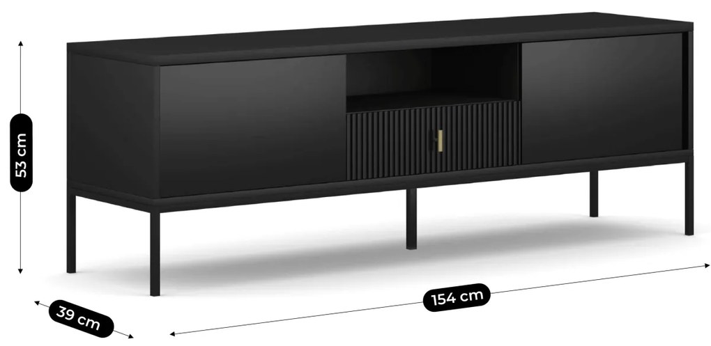 Szafka RTV do Salonu z Szufladą MARCOS 154 cm Czarna Ryflowana Nowoczesna