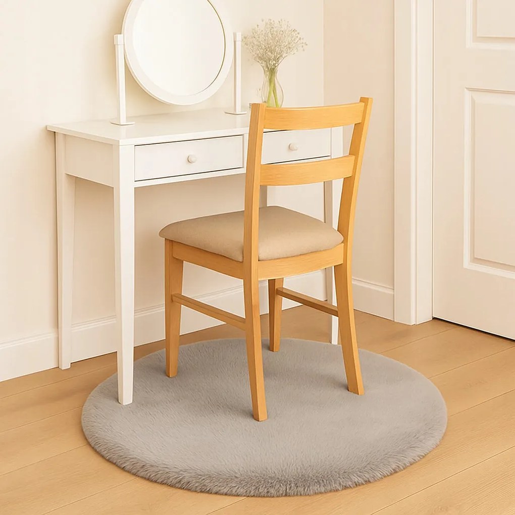 Dywanik futrzany kremowy okrągły FI80cm miękki puszysty guma antypoślizgowa