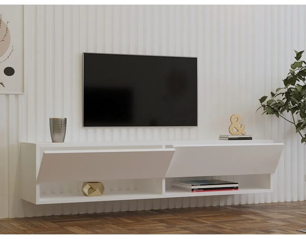 Biała szafka pod TV 141x31x30 cm Arges – Kalune Design