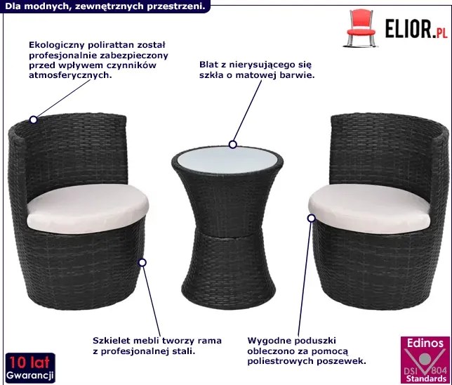 Zestaw czarnych mebli ogrodowych - Lisga