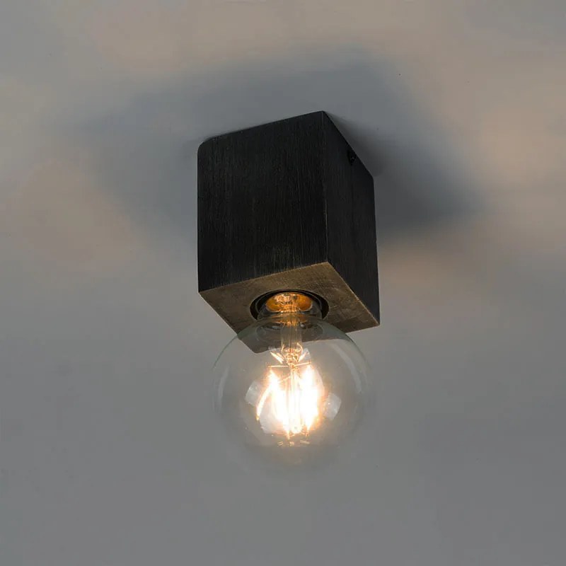 Rustykalny reflektor czarny z drewna - Bloc