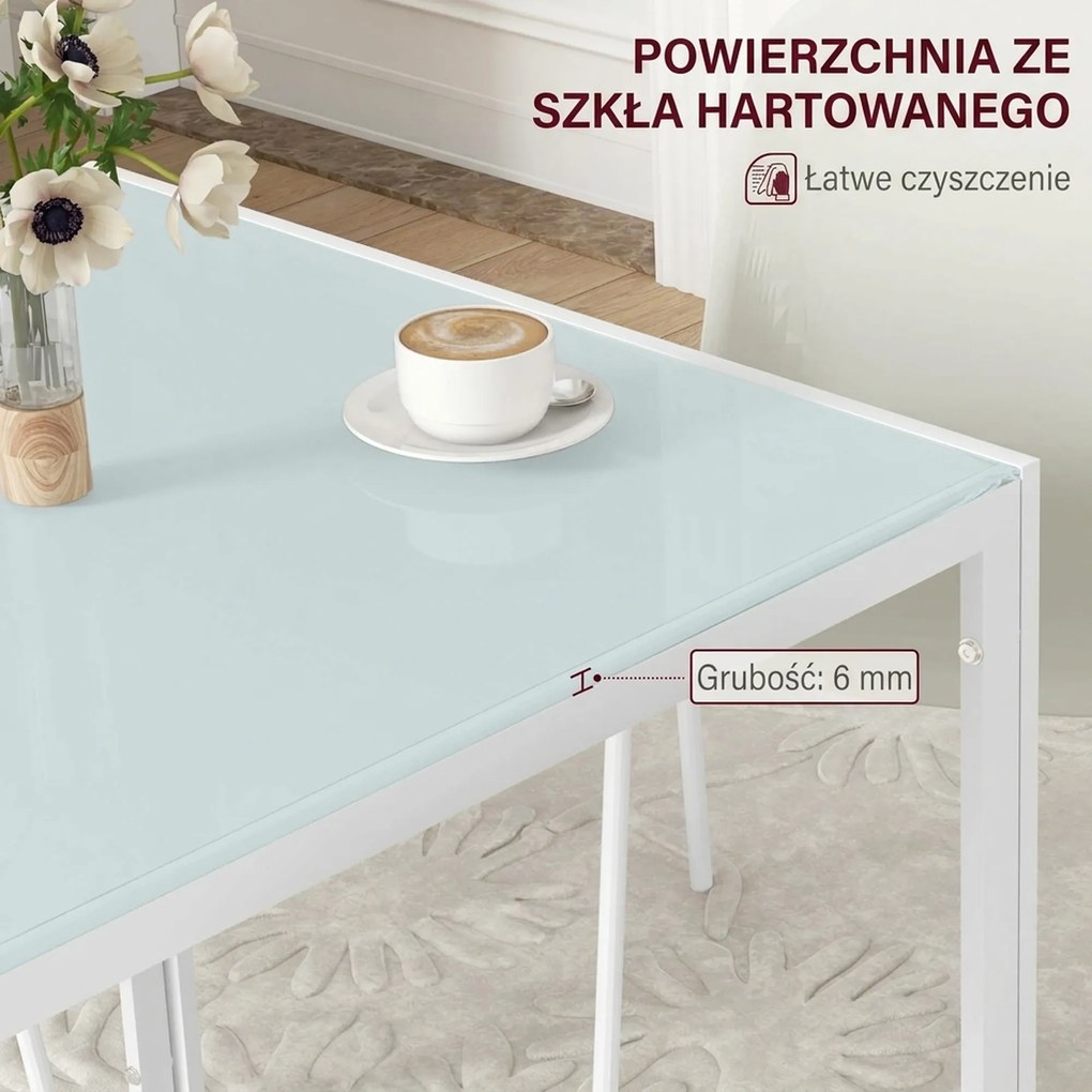 HOMCOM Kwadratowy Stół dla 4 Osób, Blat z Hartowanego Szkła, do Kuchni i Jadalni, 75 x 75 x 75 cm, Biały