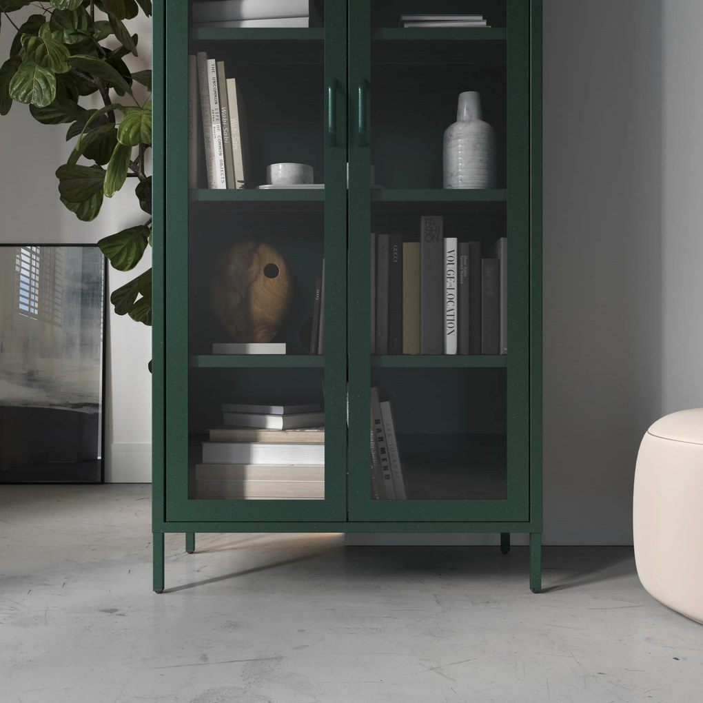 Witryna szklana do salonu butelkowa zieleń Modern ANGELO 800 x 1850 x 450 mm