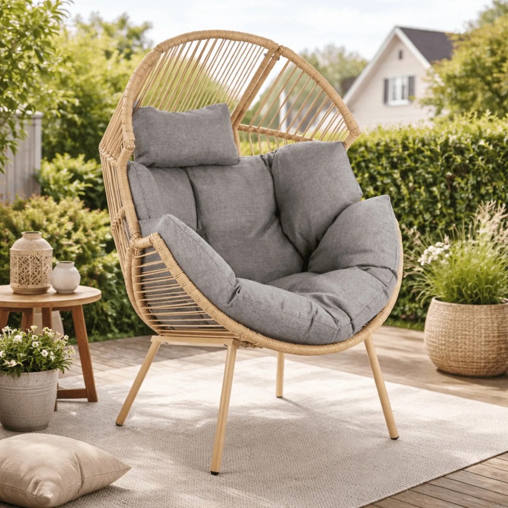 Fotel Ogrodowy CEZARE Wypoczynkowy Kokon Szary Nowoczesny Boho