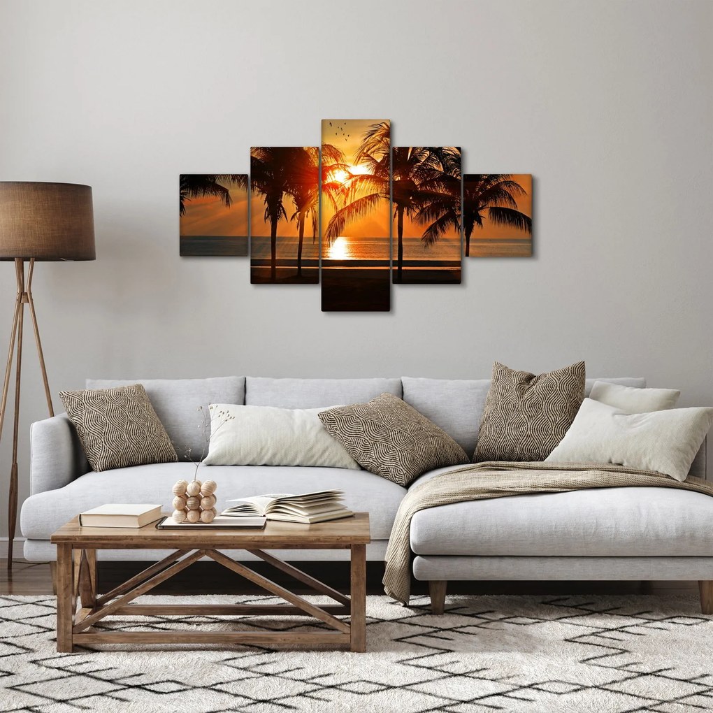 Obraz palmy o zachodzie słońca (125x70 cm)
