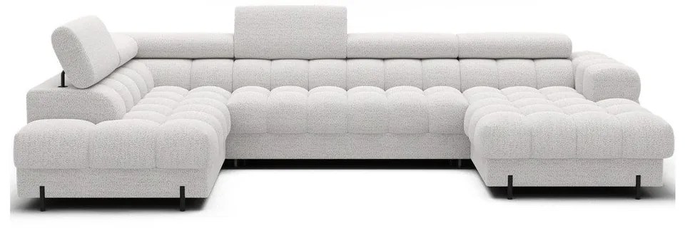 Kremowy rozkładany narożnik z materiału bouclé (lewostronny/w kształcie litery U) Feraria – ELTAP