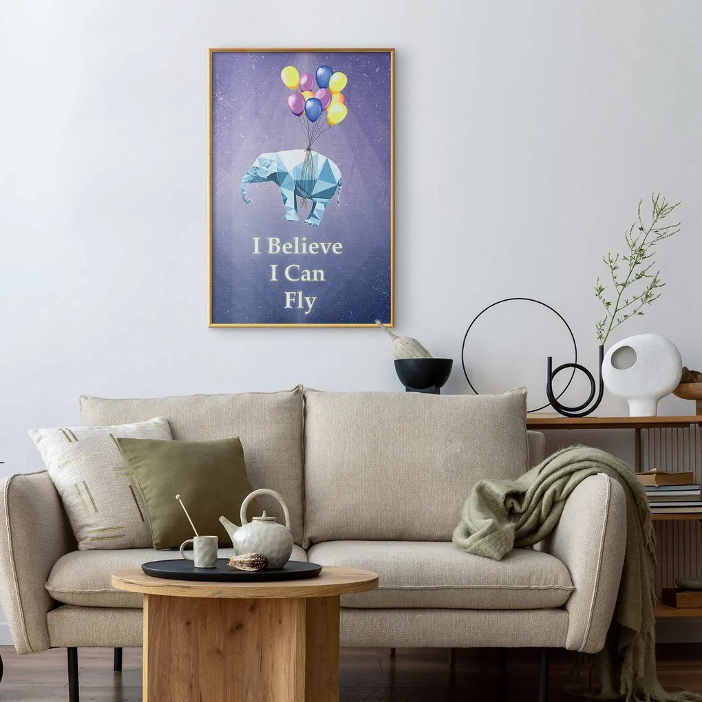 Plakat Latający słoń 40x60 cm z ramą złotą bez marginesu ARTGEIST B