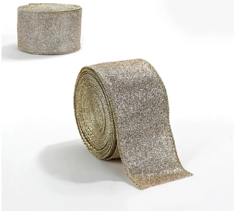 Wstążka świąteczna FESTIVE 5 cm x 2 m, złoto-srebrna