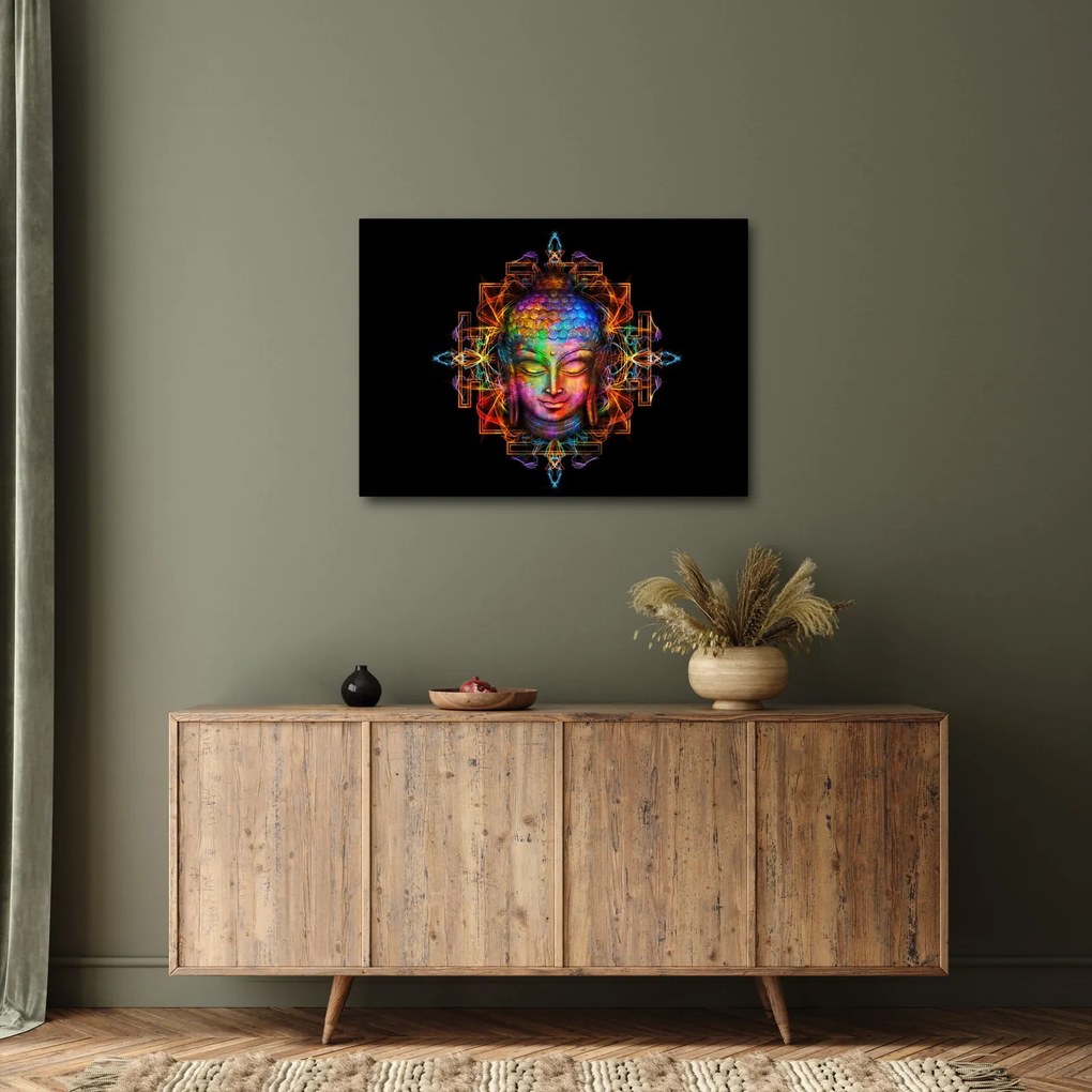 Obraz - Popiersie Buddy w neonowych kolorach (70x50 cm)