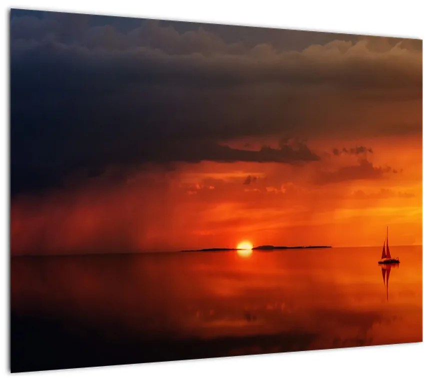 Obraz zachodu słońca z żaglówką (70x50 cm)