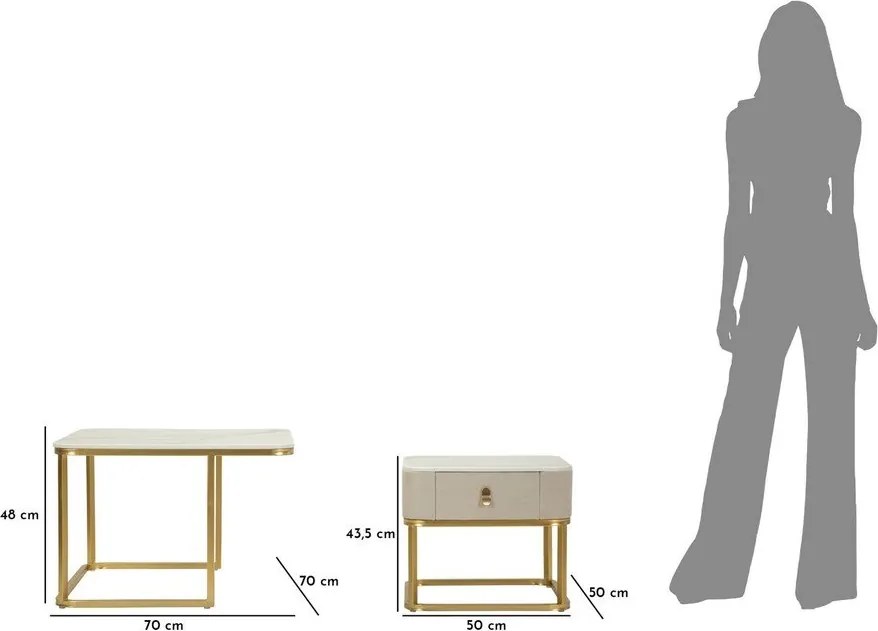 Stoliki w kremowo-złotym kolorze w dekorze marmuru zestaw 2 szt. 50x70 cm Beauty – Mauro Ferretti