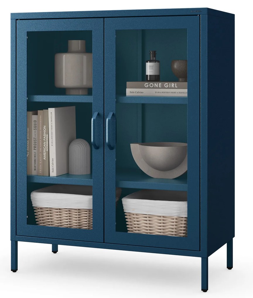 Witryna przeszklona niska granatowa: Modern GINA, 800 x 1015 x 400 mm