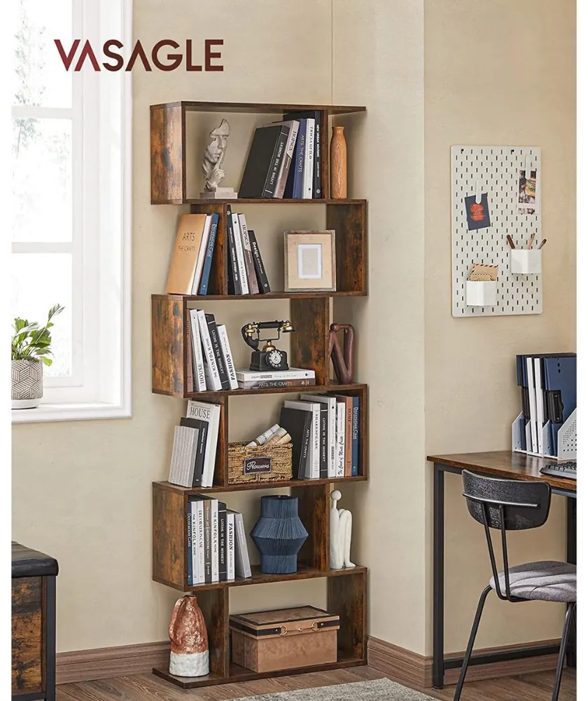 Regał/półka na książki PRESTON, 70x24x190,5cm, rustykalny brąz Vasagle