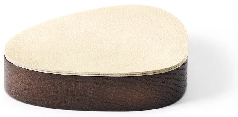Brązowo-kremowy drewniany/ze skóry ekologicznej pojemnik dekoracyjny z pokrywką 14x12,5x3,5 cm Curve Nupo – LIND DNA