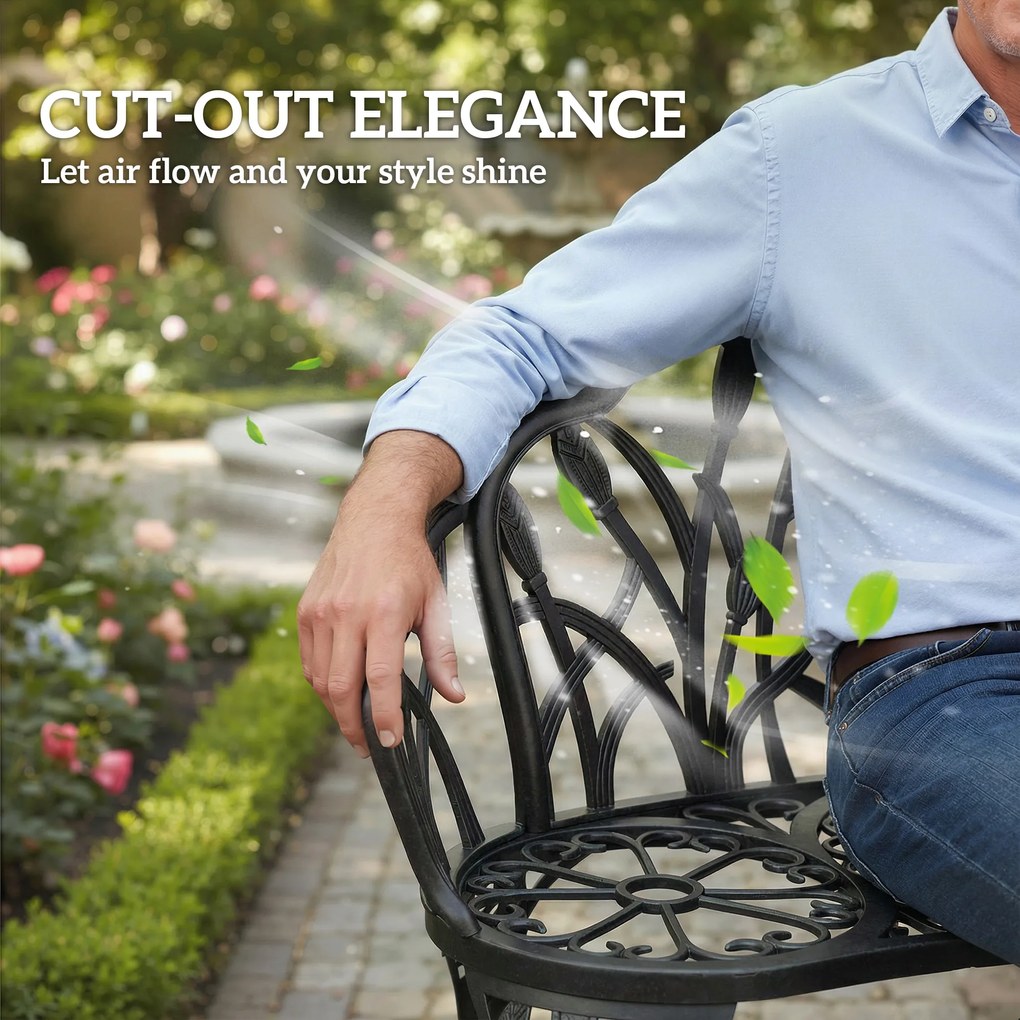 Outsunny Ławka ogrodowa 2-osobowa z odlewanego aluminium odporna na warunki atmosferyczne, z oparciem w kształcie tulipanów i motywem kwiatowym 99 x 57 x 78 cm | Aosom PL