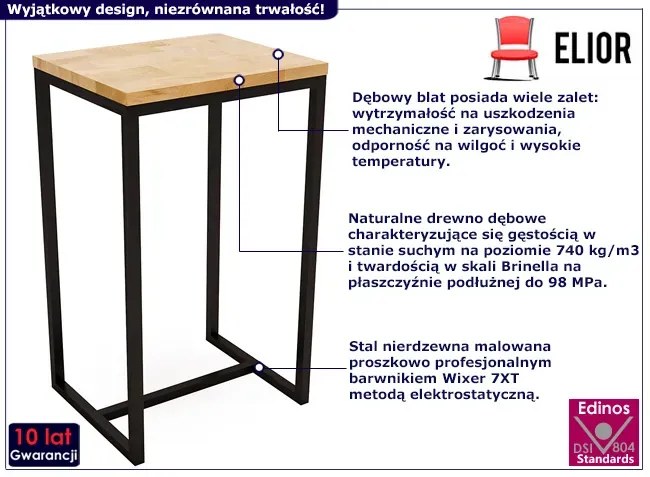 Stół barowy z dębowym blatem w stylu loftowym - Delto 5X
