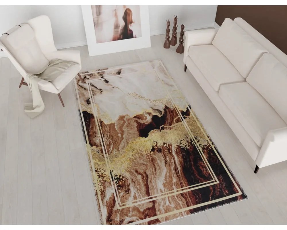 Brązowo-kremowy dywan odpowiedni do prania 80x150 cm – Vitaus