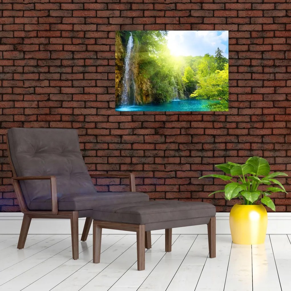 Obraz na szkle - wodospady w pralesie (70x50 cm)