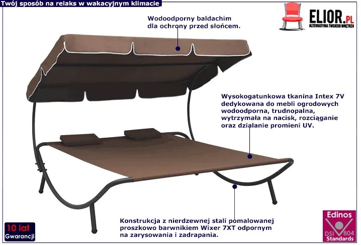 Brązowy dwuosobowy leżak ogrodowy z baldachimem - Wintex 3X
