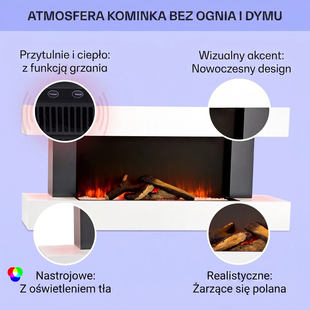 Klarstein Studio LightFire Smart 2000W 132cm Kominek elektryczny dekoracyjny Biały