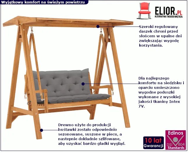 Huśtawka ogrodowa z szarą poduszką - Zavo
