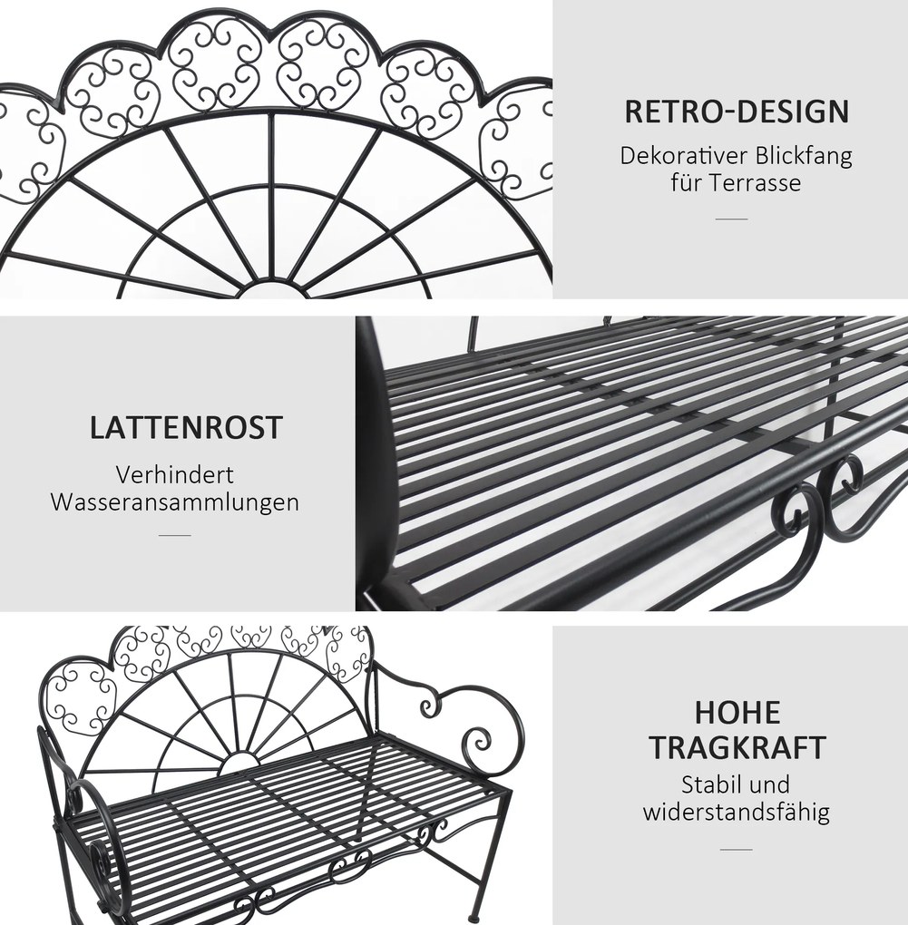 Ławka ogrodowa parkowa 2-osobowa metal czarna outsunny