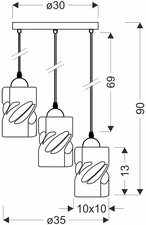 Czarna lampa wisząca na dysku szkło bursztynowe - 6X Z026 A4-M26