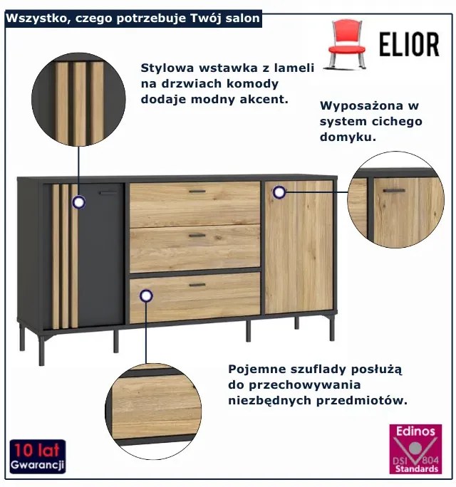 Nowoczesna komoda z nóżkach dąb mauvella - Lamisso 3X