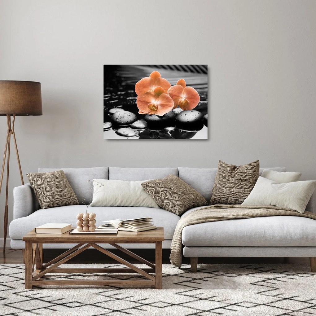 Obraz na szkle - Pomarańczowe orchidee (70x50 cm)