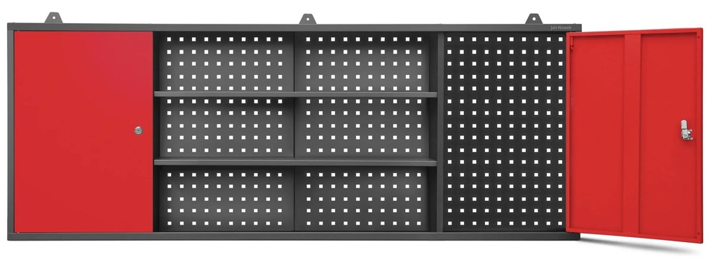 Szafka warsztatowa wisząca z perforowaną tablicą antracytowo-czerwona, 1600x600x200 mm: LEO